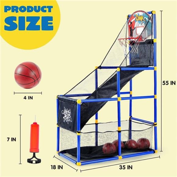 Arcade Basketball Game Set with 4Balls and Hoop for Kids 3to 12Years Old Indoor - Picture 3 of 7